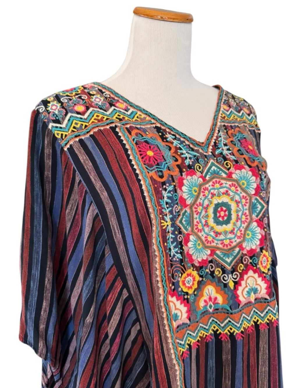 Savanna Jane Multicolor Embroidered V-Neck Striped Tunic - Picture 2 of 7